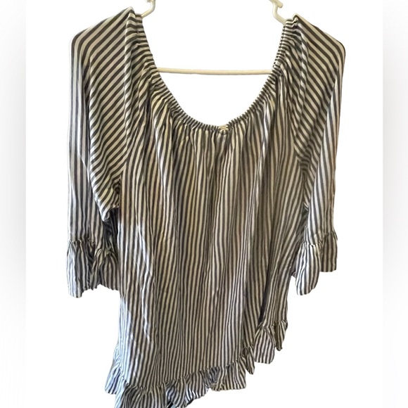 Terra & Sky Womens Plus Sz 2X (20W-22W) Gray White Stripe Blouse - Picture 2 of 3